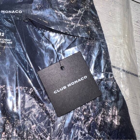 Club Monaco NWT Navy Blue Metallic Brocade Puff Sleeve Top Short Sleeve Size 12 - Picture 9 of 9